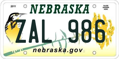 NE license plate ZAL986