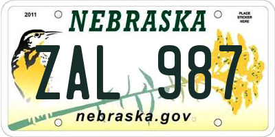NE license plate ZAL987