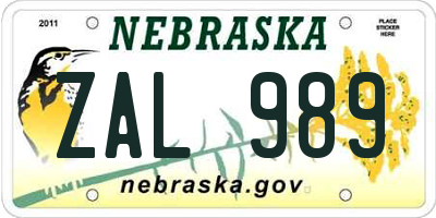 NE license plate ZAL989