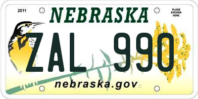 NE license plate ZAL990