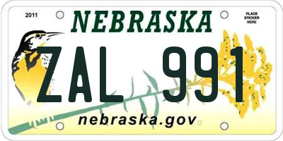 NE license plate ZAL991