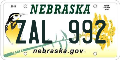 NE license plate ZAL992