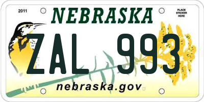 NE license plate ZAL993