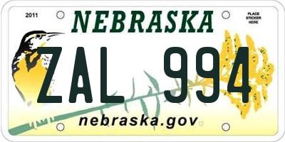 NE license plate ZAL994