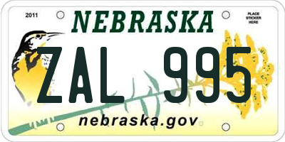 NE license plate ZAL995