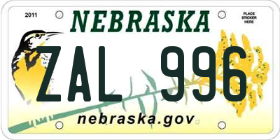 NE license plate ZAL996
