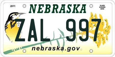 NE license plate ZAL997