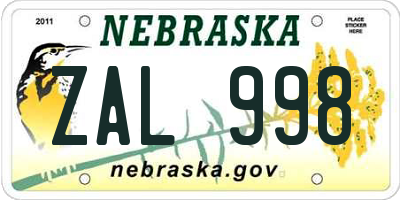 NE license plate ZAL998