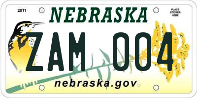 NE license plate ZAM004