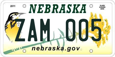 NE license plate ZAM005