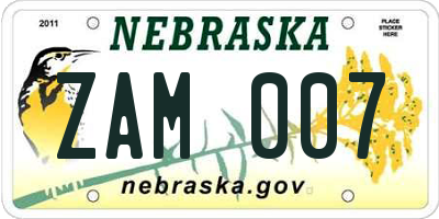 NE license plate ZAM007