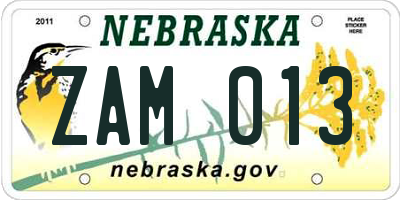 NE license plate ZAM013