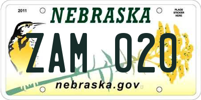 NE license plate ZAM020