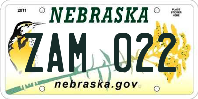 NE license plate ZAM022