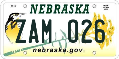 NE license plate ZAM026