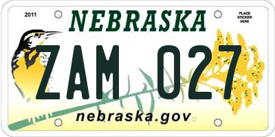 NE license plate ZAM027