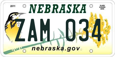 NE license plate ZAM034