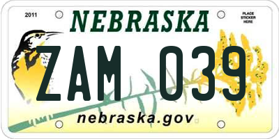 NE license plate ZAM039