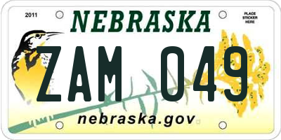 NE license plate ZAM049