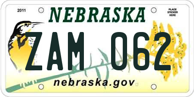 NE license plate ZAM062
