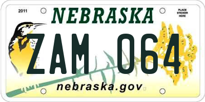 NE license plate ZAM064