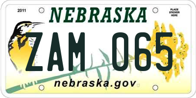 NE license plate ZAM065