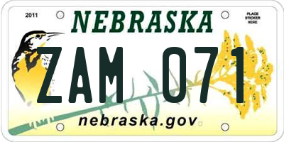 NE license plate ZAM071