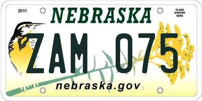 NE license plate ZAM075
