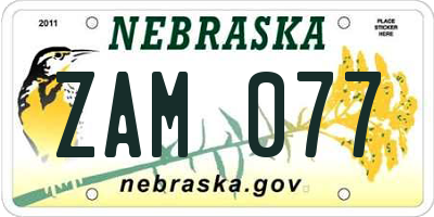 NE license plate ZAM077