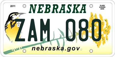 NE license plate ZAM080