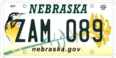 NE license plate ZAM089