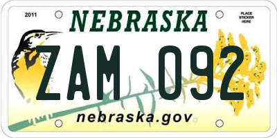 NE license plate ZAM092