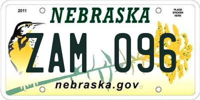 NE license plate ZAM096