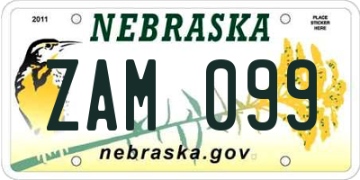 NE license plate ZAM099