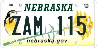 NE license plate ZAM115