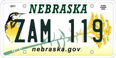 NE license plate ZAM119
