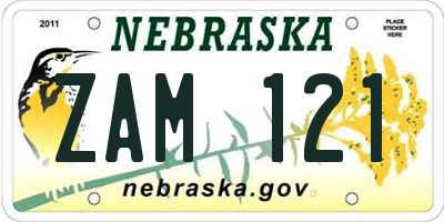 NE license plate ZAM121