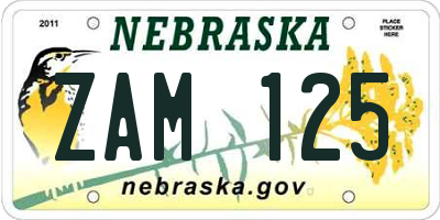 NE license plate ZAM125