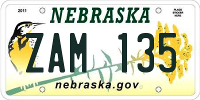 NE license plate ZAM135