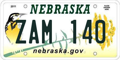 NE license plate ZAM140