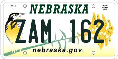 NE license plate ZAM162