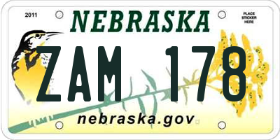 NE license plate ZAM178