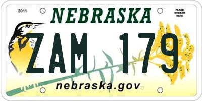 NE license plate ZAM179