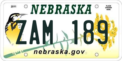 NE license plate ZAM189