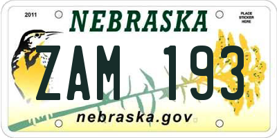 NE license plate ZAM193