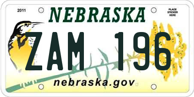 NE license plate ZAM196