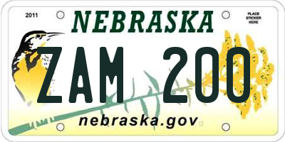 NE license plate ZAM200