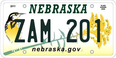 NE license plate ZAM201