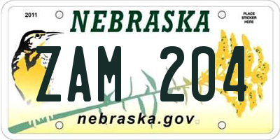 NE license plate ZAM204