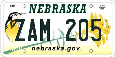 NE license plate ZAM205